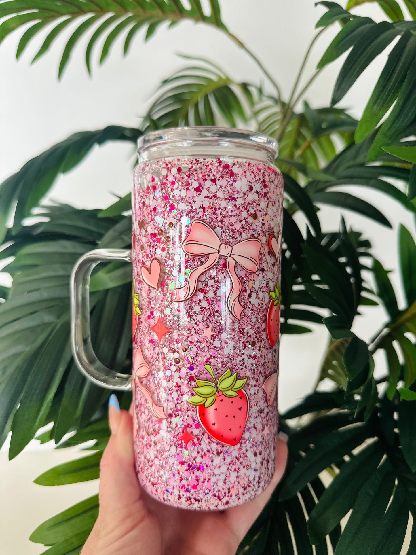 Glass Handled Pre-Made Snowglobe Tumbler