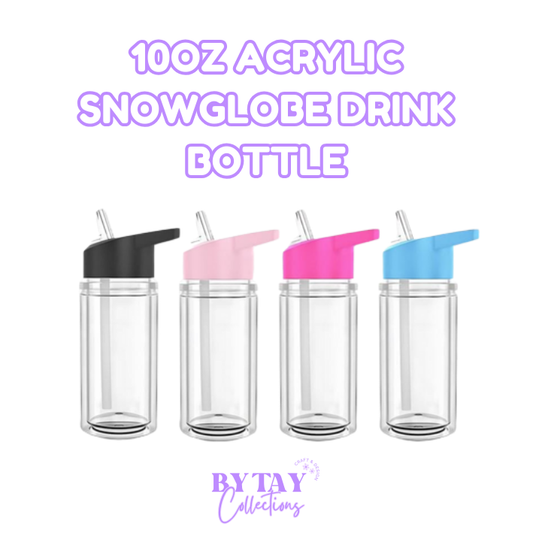 10oz Tall Acrylic Snowglobe Drink Bottle
